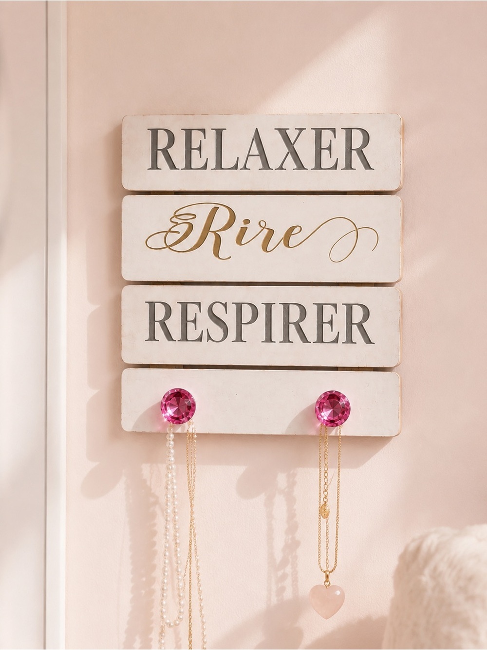 French Shabby Chic Relaxer Rire Respirer Wall Decor Hooks Pink Gem Boho Hanger